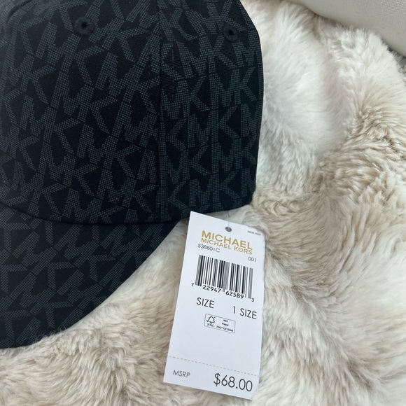 NWT Michael Kors Monogram MK Logo Black Baseball Cap Hat One Size - Picture 2 of 4